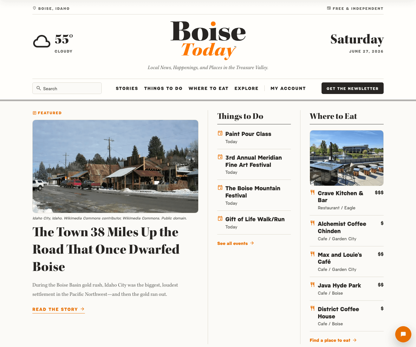 Boise Today homepage showing a Townwell-powered local publication.